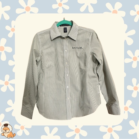 Baylor Embroidered Devon & Jones Ladies Crown Woven Banker Stripe Shirt, Sz Med - Picture 6 of 12